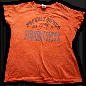 "Proudly Owned By A Finnish Spitz" Gildan Orange T-Shirt Size XL Youth Dog Puppy
